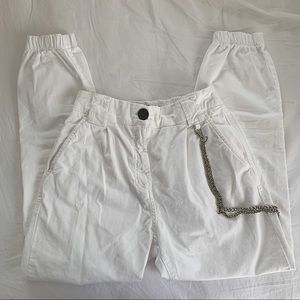 Bershka White Cargo Joggers With Chain